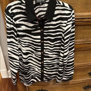 Jones New York Black and White Button Down Polo Blouse
